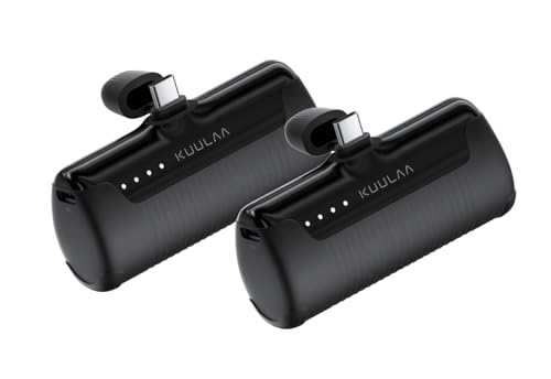 Kuulaa 2 Pack Portable Phone Charger with Built-in USB-C Plug, 4500mAh Mini Portable Charger Power Bank Small Battery Pack for iPhone 15/16/17,Samsung S22/S23 & Android (Black) - color: Pack of 2 Black