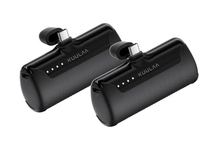 Kuulaa 2 Pack Portable Phone Charger with Built-in USB-C Plug, 4500mAh Mini Portable Charger Power Bank Small Battery Pack for iPhone 15/16/17,Samsung S22/S23 & Android (Black) - color: Pack of 2 Black