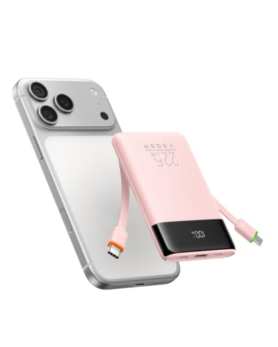 VEGER 10000mAh 22.5W Fast Charging Portable Charger with Built-in Cables - color: Pink