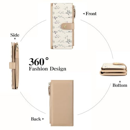 GAEKEAO Womens Wallet RFID Blocking Trifold Large Capacity Ladies Vegan Leather Wallet Floral Multi Card Holder Organizer - color: Y03-Black