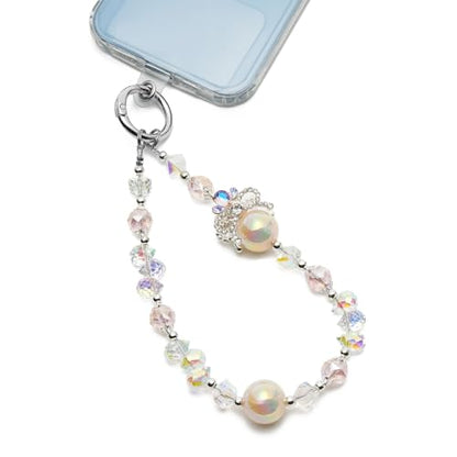 WOZEAH Phone Charm for Women, Beaded Wrist Strap Lanyard with Tether Tab – Anti-Theft Hands-Free Detachable Phone Chain Wristlet - color: Pink Crown