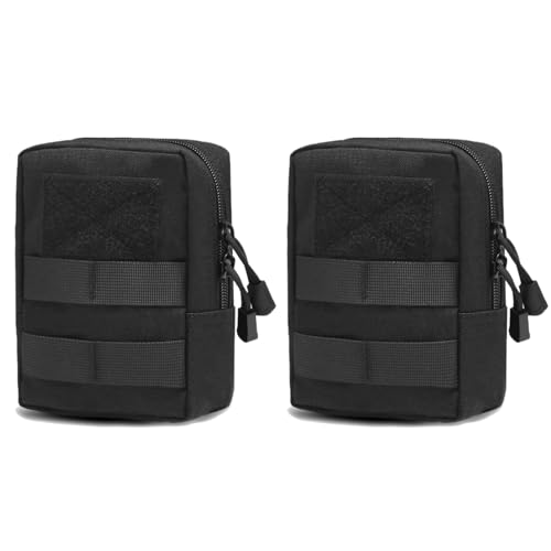 TRIWONDER Tactical Cigarette Pouch Molle Small Military Bag Battery Cigarette Case EDC Utility Card Holder Lighter Slot Mini Cigar Waist Pack - color: 05 Black - 2 Pack