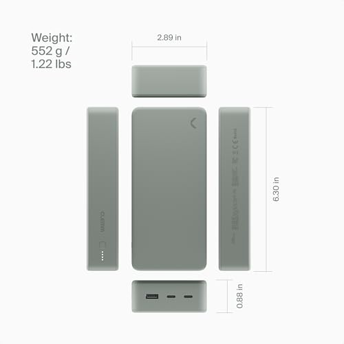 Clemm Portable Charger 30000mAh, Power Bank for iPhone, Samsung, iPad & Laptops, 3 Ports (USB-A + 2× USB-C), Quick Charge & Power Delivery, Up to 6 Phone Charges or 1 Laptop Charge, Green