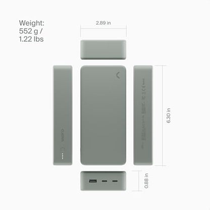 Clemm Portable Charger 30000mAh, Power Bank for iPhone, Samsung, iPad & Laptops, 3 Ports (USB-A + 2× USB-C), Quick Charge & Power Delivery, Up to 6 Phone Charges or 1 Laptop Charge, Green