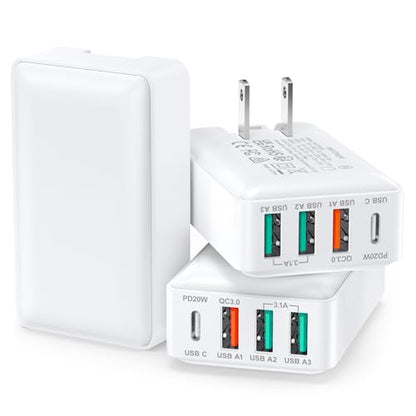 Flat USB Wall Charger, Excgood 40W 4Port USB and USB C Fast Charging Block - color: White
