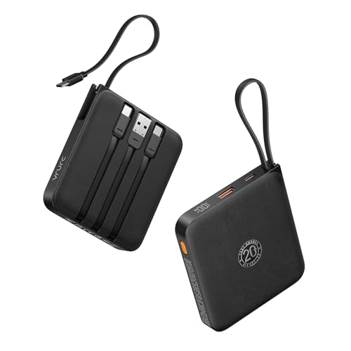 VRURC Portable Charger Built-in 4 Cables, 10000mAh Fast Charging Power Bank - color: Black