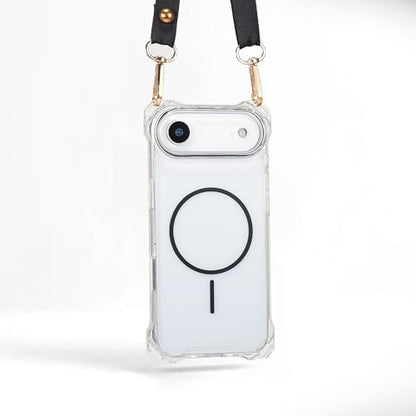Magnetic for iPhone Air Crossbody Phone Case,Clear/Black,Clear Magnetic Soft Frame PC Back Shockproof Protective Phone Cover with Adjustable Detachable Lanyard,Compatible with MagSafe - color: Clear/Black, size: iPhone Air