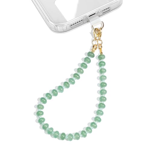 Natural Stone Beaded Phone Wrist Strap for Women, 304 Steel Core - color: Green Aventurine