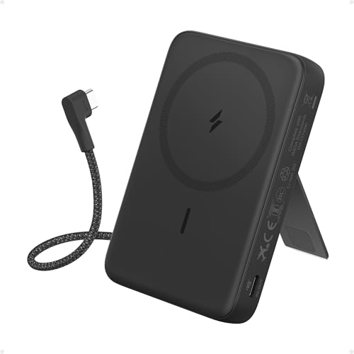 Anker Zolo Magnetic Power Bank, 10,000mAh Wireless Portable Charger | Magnetic Battery Pack with 30W Max Fast Charging, Built-in USB-C Cable and Adjustable Stand, for iPhone 17/16/15 Series - color: Black