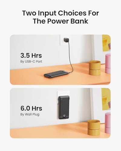 Portable Charger with Wall Plug, Slim USB C Power Bank with Built-in Cables, 10000mah LED Display External Battery Pack Compatible with iPhone/Android & More (Black) - color: Black
