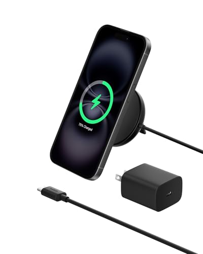 Belkin Qi2 15W Magnetic Wireless Charging Pad, Kickstand with Adapter - style: Power Supply Included (Gen 2)