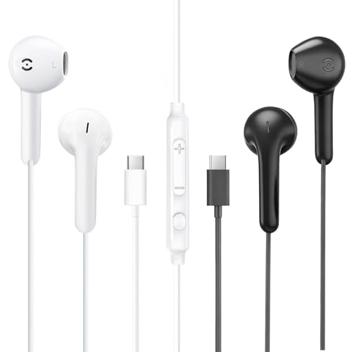 MAS CARNEY USB C Earbuds Wired TH9,Type-C Headphone with Mic,USBC Earphones Compatible with iPhone 15 16 iPad, Samsung Galaxy S25 S24 A53,Google Pixel,Xiaomi Redmi,Huawei Honor,Oppo,Vivo,Pack of 2 - style: USB C Earphone