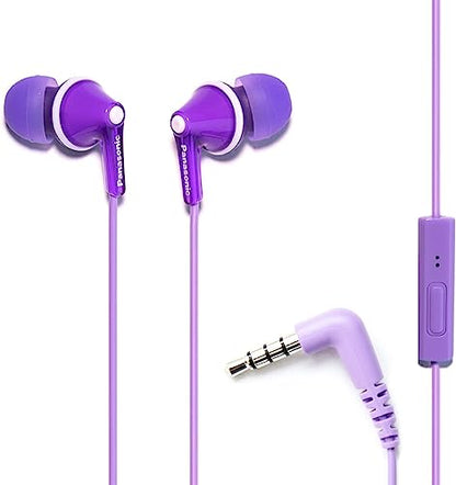 PANASONIC ErgoFit Earbud Headphones with Microphone and Call Controller Compatible with iPhone, Android and Blackberry - RP-TCM125-V - In-Ear (Purple), Violet, 7 x 2 x 2 inches - color: Purple, size: S/M/L, style: With Mic