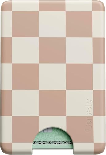 Casely MagWallet | Fit Check | Neutral Checkerboard | Slim Wallet Card Holder | Compatible with MagSafe | Soft-Touch Hard Silicone | Holds Up to 3 Cards - color: Fit Check | Neutral Checkerboard
