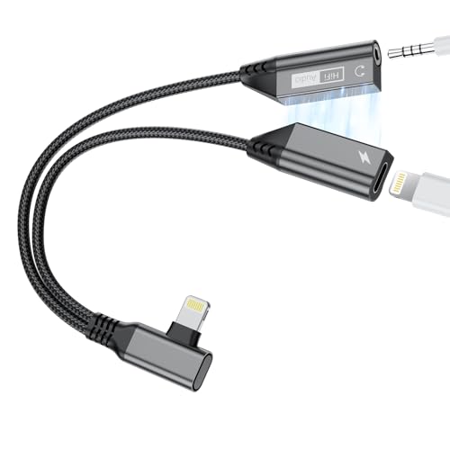 2-IN-1 Right Angle Magnetic Lightning to 3.5mm Audio Jack Headphone and Charge Cable Adapter for iPhone,90 Degree Earphone Converter Splitter Support Music+Charge+HiFi+Mic for iPhone14 13 12 11