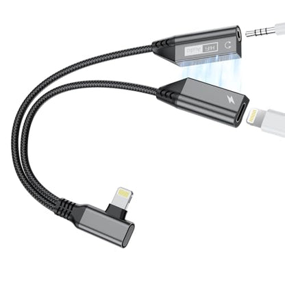 2-IN-1 Right Angle Magnetic Lightning to 3.5mm Audio Jack Headphone and Charge Cable Adapter for iPhone,90 Degree Earphone Converter Splitter Support Music+Charge+HiFi+Mic for iPhone14 13 12 11