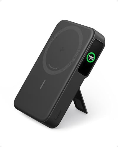 Anker MagGo Power Bank, 10,000mAh Qi2-Certified 15W Max Portable Charger | Fast MagSafe-Compatible Battery Pack, Smart Display, Foldable Stand, for iPhone 16 / 15 / 14 / 13 Only (USB-C Cable Included) - color: Black