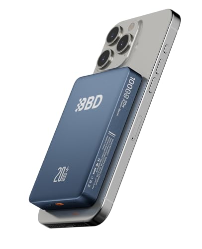 BBD Magsafe Portable Charger,10000mAh Magnetic Power Bank Fast Charging PD 20w with USB C Cable,Slim Magsafe Battery Pack,Wireless Power Bank for iPhone 17/16/15/14/13/12 Series 1Pack Blue
