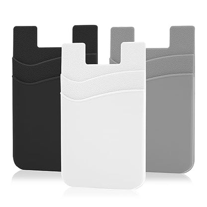 SS Card Holder for Phone Case, Phone Wallet Stick on Adhesive Silicone Cell Phone Pouch Suitable for iPhone Samsung Galaxy Any Smartphone 3 Pack - color: Black White Gray