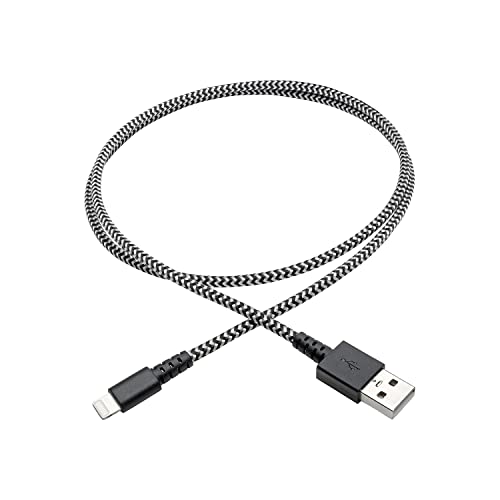 TRIPP LITE Heavy Duty USB to Lightning Charging & Data Cable, Heavy Duty with Braided Jacket, MFi Certified for Apple iPhone, iPad & iPod - 3 Feet / 1 Meter, 2-Year Warranty (M100-003-HD) - color: Black/White, size: 3 ft. (Heavy Duty)