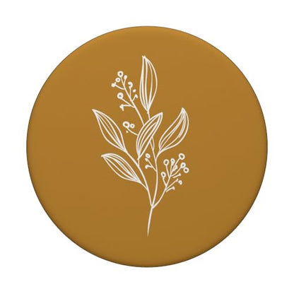 Delicate Boho Botanical Leaves Motif Mustard Yellow PopSockets Adhesive PopGrip - style: Adhesive PopGrip