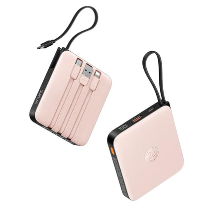 VRURC 20000mAh Power Bank Built-in Cables, Travel Essentials, Portable Charger 22.5W Fast Charging USB C Battery Pack, Phone Battery Bank for iPhone 17/16/15 Series, Android Phone - Pink(1 Pack) - color: Pink