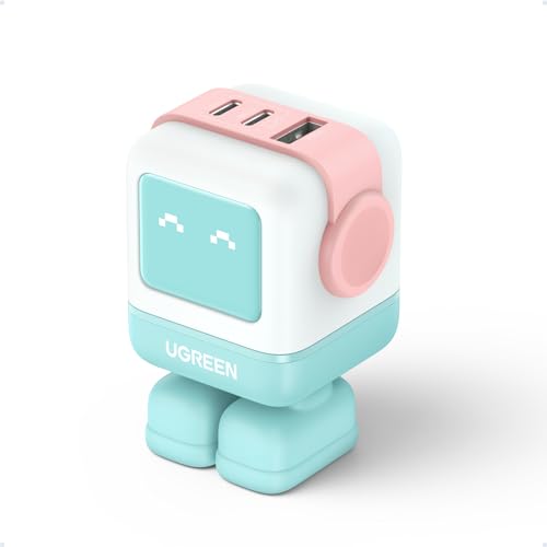 UGREEN Uno 65W 3-Port USB C Charger Adapter, GaN Fast Charging Block, Green - color: Pink Blue