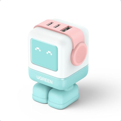 UGREEN Uno 65W 3-Port USB C Charger Adapter, GaN Fast Charging Block, Green - color: Pink Blue
