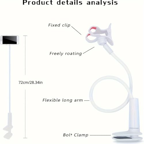 Flexible Gooseneck Phone Holder with Handle, Adjustable Long Arm Desktop Clamp for Bedside or Overhead Use gooseneck Phone Holder Flexible Mount Adjustable Desktop clamp Bedside Stand