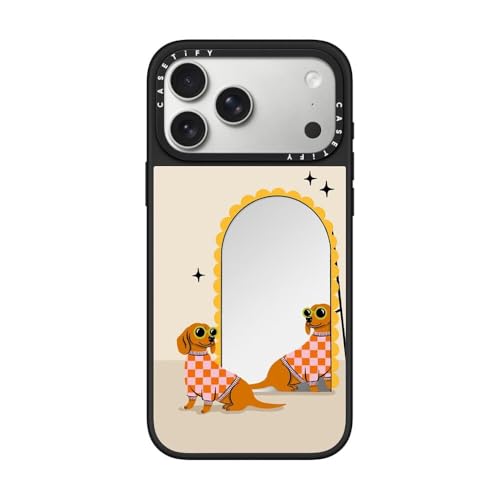 CASETiFY for iPhone 17 Pro Max Case - Mirror Compatible with MagSafe | Reflective | 4.9 ft. Drop Protection | Checkered Dachshund Mirror | Silver On Black - color: Checkered Dachshund Mirror, size: Iphone 17 Pro Max (6.9")