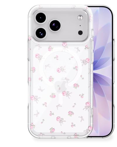 Feams for iPhone 17 Pro Max Case [Compatible with Magsafe] Slim Shockproof Protective Clear Phone Cover for iPhone 17 Pro Max 6.9" Women Girls, Pink Bow Rose - color: Pink Bow Rose, size: for iPhone 17 Pro Max (6.9 Inch)