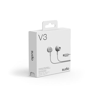 Sudio V3 Essential Wired Earbuds | in Ear Headphones with Cable and USB-C Connector | Tangle-Resistant Braided Cable | Built-in Microphone | IPX4 Water Resistant | No Charging Needed | (White) - color: White