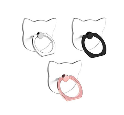 Transparent Cat Cell Phone Ring Holder Kickstand,360 Rotation Clear Cat Cell Phone Finger Ring Grip Stand for Phones,Pad