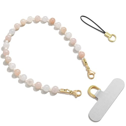 SURPHY Natural Stone Phone Charm, Beaded Phone Wrist Strap with Tether Tab - color: Aventurine Shell Pink