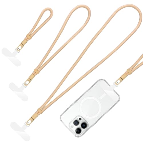 360° Rotatable Adjustable Phone Lanyard 3-Piece Set - Wrist/Neck/Crossbody Strap with Tether Tabs, Universal for Phones - color: Light Brown