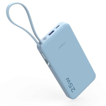 JUOVI 25W Portable Charger 10000mah Power Bank Built-in USB-C Cable - color: Blue