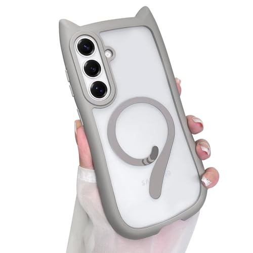 AIGOMARA Cute Case for Samsung Galaxy S26 Plus Case with Cat Ears, Gray | Kawaii Magnetic Kitty Tail Design [Compatible with MagSafe] Clear Aesthetic Drop Proof Phone Cover for Women Girls - color: Gray, size: Samsung Galaxy S26 Plus