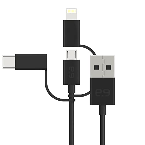 PureGear 3-in-1 Charge-Sync Cable, USBA to Lightning/Micro USB/USBC Cable for iPhone 13,12,11Xs, Galaxy S21, S20, Note20, Pixel 6 5 4, Android Smartphones, & More, Black 4FT, Lifetime Replacement
