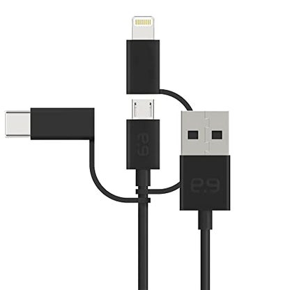 PureGear 3-in-1 Charge-Sync Cable, USBA to Lightning/Micro USB/USBC Cable for iPhone 13,12,11Xs, Galaxy S21, S20, Note20, Pixel 6 5 4, Android Smartphones, & More, Black 4FT, Lifetime Replacement