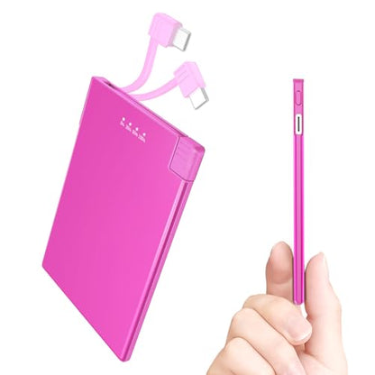 TNTOR Portable Charger with Built in USB-C Cable Ultra Slim Credit Card Size Power Bank for Pocket Wallet Battery Pack Compatible with iPhone 15 16 17 Series/Samsung/Google/Android etc