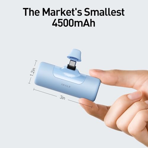 iWALK 4,500mAh USB-C Portable Charger, Power Bank with Built-in Connector, Phone Battery Pack, Compatible with iPhone 18/17/16/15 Series, Samsung Galaxy S24/S23/S22 and Android Phones, Blue - color: Blue