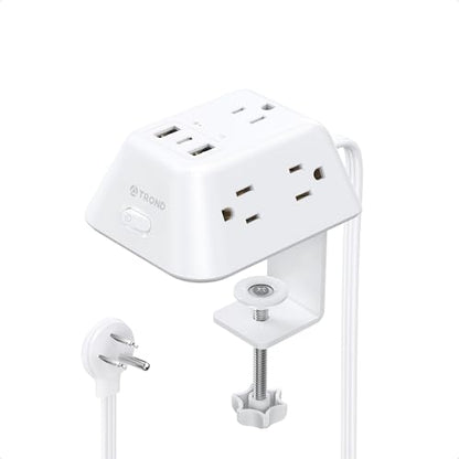 TROND Desk Clamp Power Strip, Desk Mount Charging Station with 5 AC Outlets - color: White, size: 6FT (2U1C)