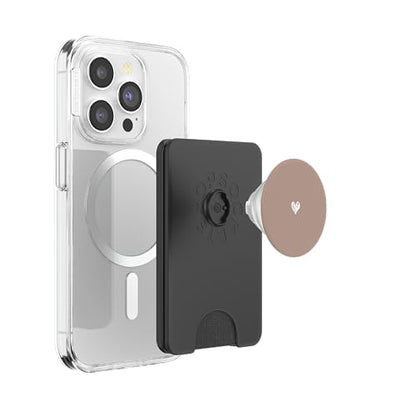 Cute Mocha Brown Heart Love Minimalist PopSockets PopWallet for MagSafe - style: Magnetic PopWallet