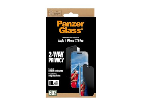 PanzerGlass® 2-Way Privacy Screen Protector iPhone 17 | iPhone 16 Pro | Ultra-Wide Fit w. EasyAligner - size: std