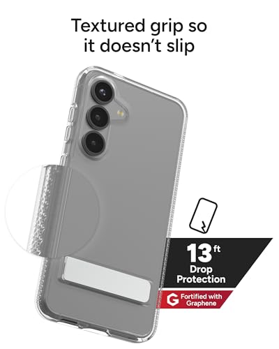 ZAGG Crystal Palace Samsung Galaxy S25 Case with Kickstand - Crystal Clear, 13ft Drop Protection, Anti-Yellowing, Graphene Reinforced, Wireless Charging Compatible, Anti-Scratch - size: Samsung Galaxy S25, style: Without Snap