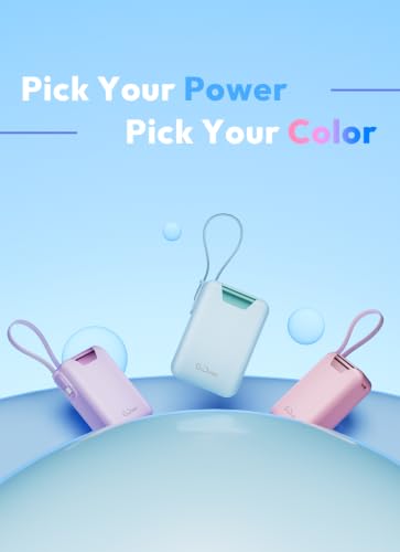 M2 Portable Charger, 20000mAh Power Bank, PD 35W Ultra Fast USB-C Built-in Cable, Compact Cute Mini External Battery Pack for iPhone, Samsung, Android iPad (Blue) - color: blue