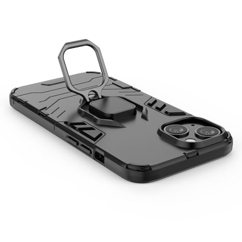Max Power Digital Magnet Case for iPhone 15 Shockproof Hard Phone Cover with Grip, Metal Ring Kickstand Bumper Shell [Compatible with Magnetic Car Mount] (Black) - size: iPhone 15
