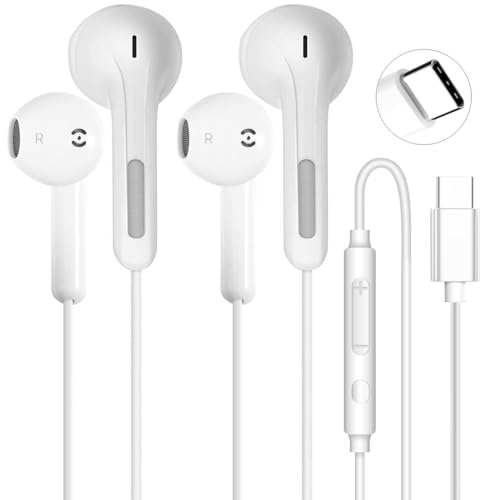 USB C Headphones for iPhone 17 16 15 Pro Max USB C Wired Earbuds with Mic - size: 2 Pack(USB C - White)