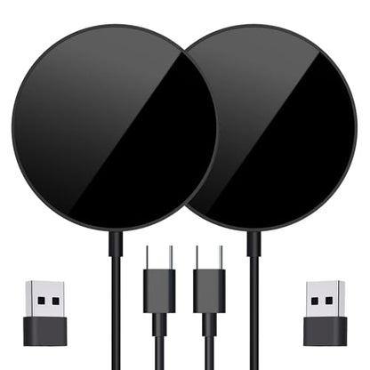 for MagSafe Charger 2 Pack, Magnetic Wireless Charging Pad for iPhone 17/17 Pro/17 Pro Max/Air/16 15 14 13 12 Pro Max Plus mini & AirPods 2 3 Pro, Strong Magnet, USB-C/A Ports (Black) - color: Black 2 Pack