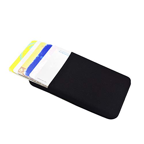 Neoprene Cell Phone Card Holder 6 Cards Adhesive Mini Secure Wallet ID Credit Card Pocket Purse Stick on Smartphone for iPhone 15 Pro Max/14/13/XS,Samsung S24Ultra/S20FE/A14/A75 (Black) - color: Black